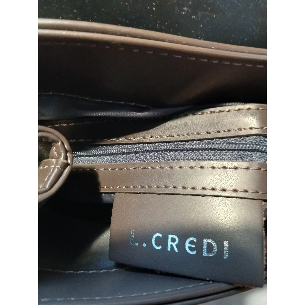 L CREDI Two Tone Leather Mini‎ Backpack Brown Black Flap Zip Pocket